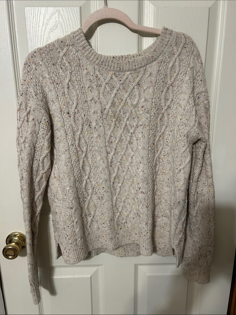 Cozy Cable Knit Crewneck Sweater - Cream Speckle